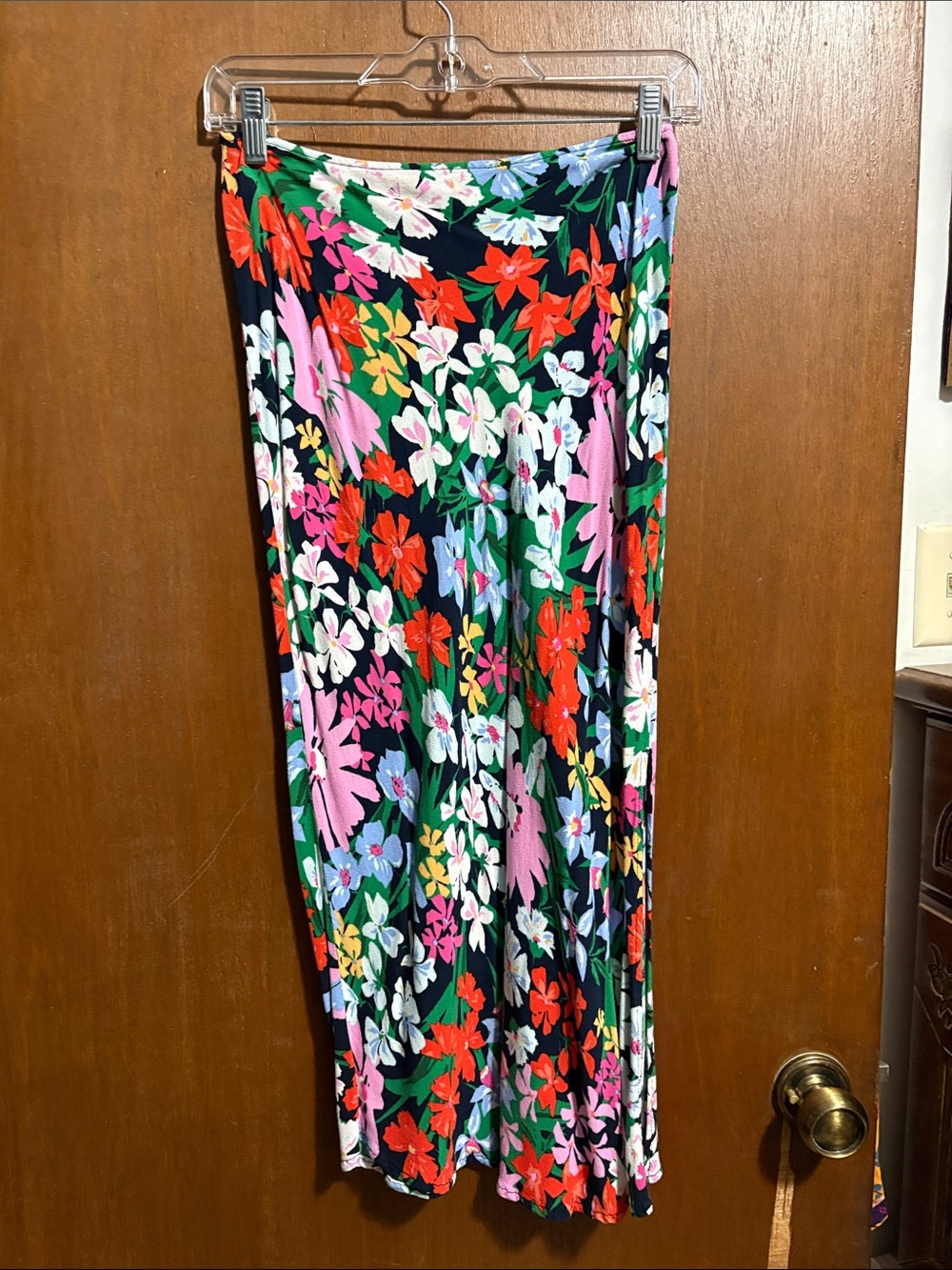 Old Navy Black Maxi Skirt with Pink, Red, Green & White Floral Print